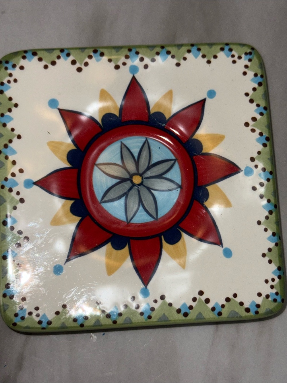 VIDA Eva Mendes España Catalina Hand Painted Floral Square Ceramic Plate 5 in